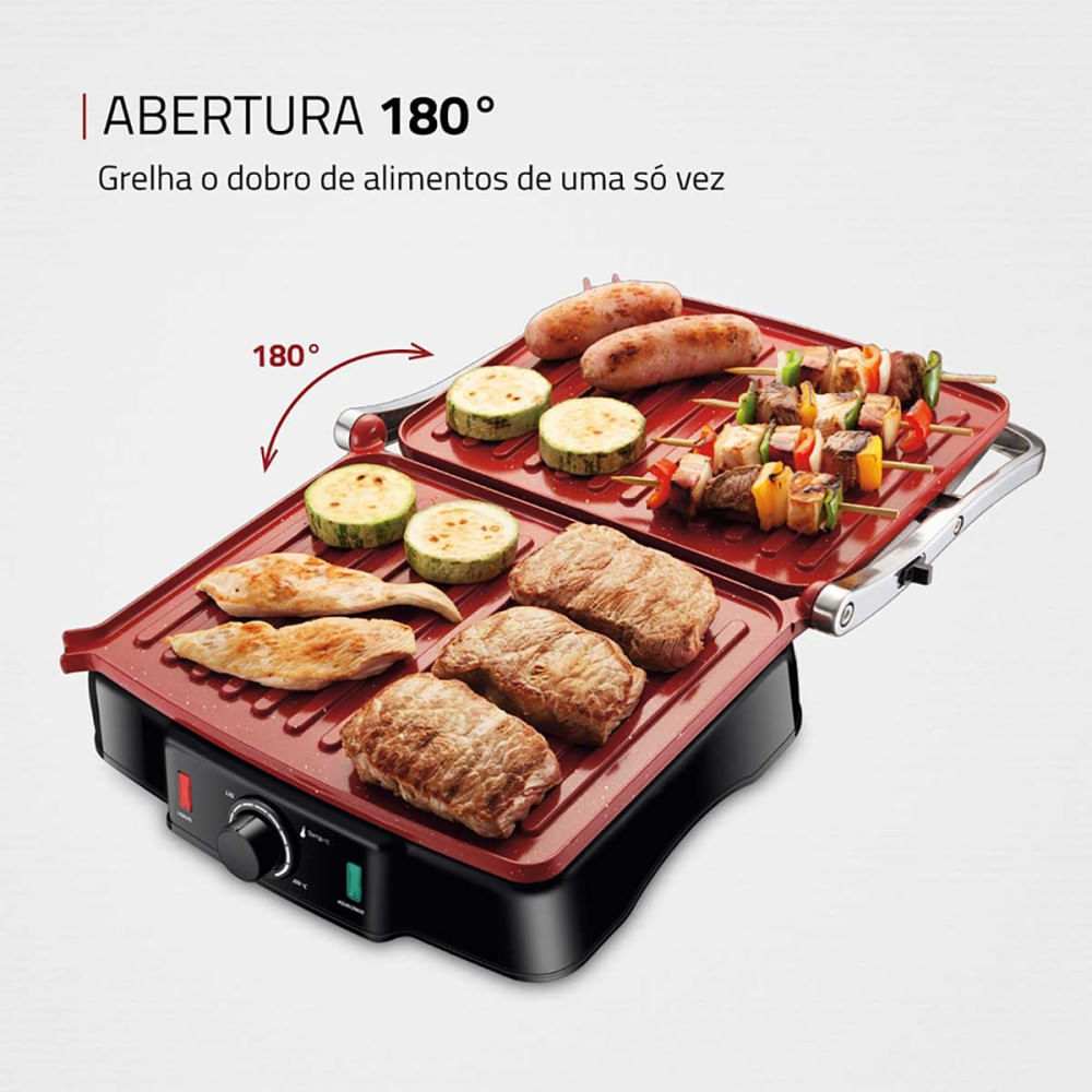 Miniatura Grill e Sanduicheira Premium PG-02 Preto/Inox 1800W S-07 Mondial 127V