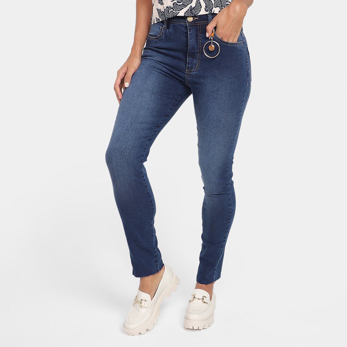 Miniatura Calça Jeans Skinny Morena Rosa Isabelli Cintura Alta Feminina Azul - 36
