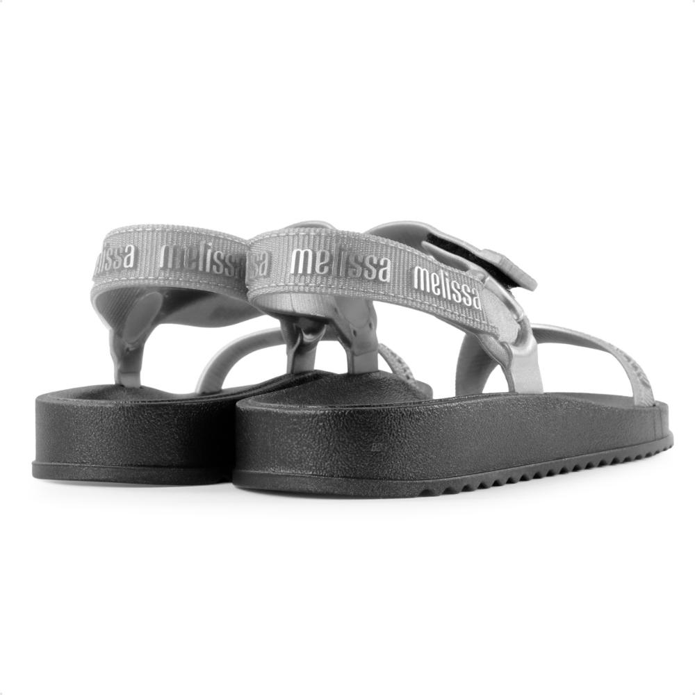 Miniatura Sandália Melissa Papete Stripes M-Lover Feminina Preto / Prata - 33/34