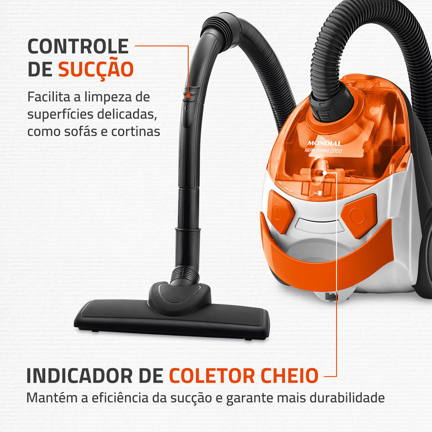 Miniatura Aspirador de Pó Mondial Turbo Hepa AP-15 ASPIRADOR PO-127V-BRANCO/LARANJA
