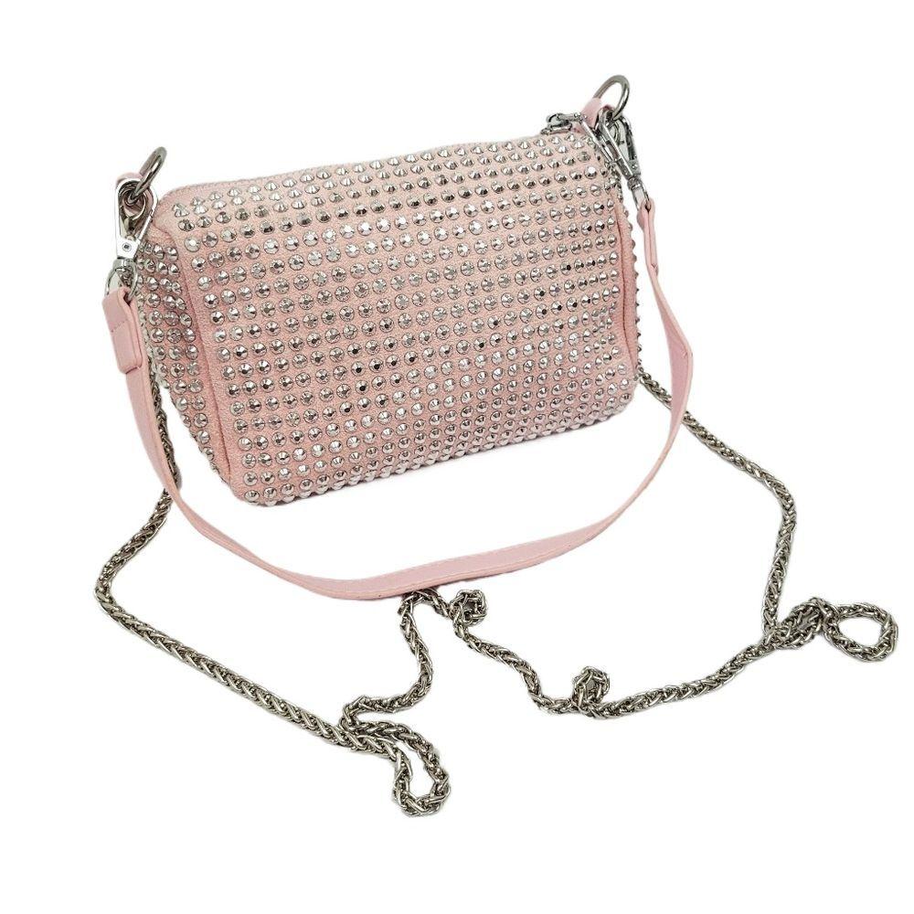 Miniatura Bolsa Feminina Transversal Pequena Strass Brilho Alça De Corrente Festa Casamento Balada rosa