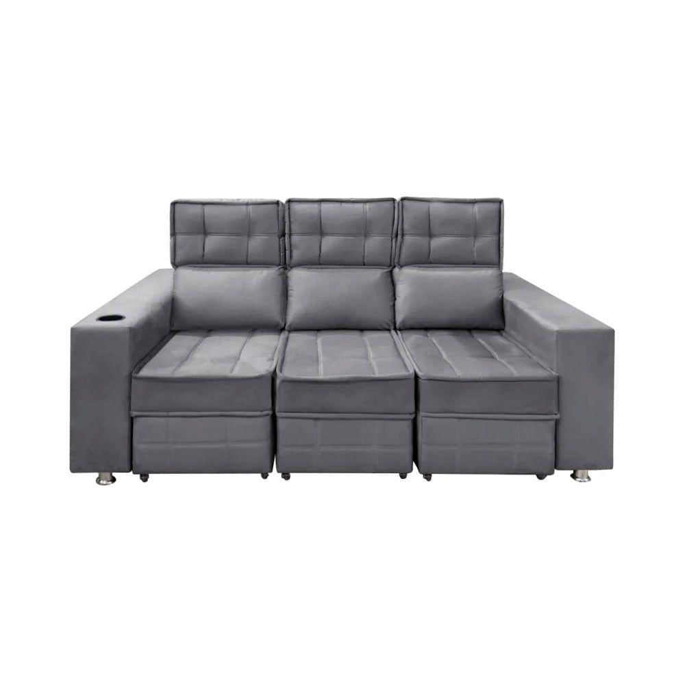Miniatura Sofá Retrátil E Reclinável 3 Lugares Londres 1.90cm Com Molas Suede Speciale Home Chumbo