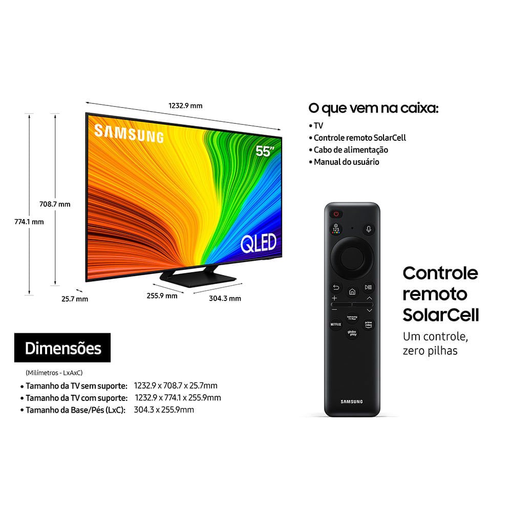 Miniatura Smart TV Samsung QLED 4K 55" Polegadas 55Q70D 2024, Processador com AI, Gaming Hub, Alexa built in e Wi-Fi Bivolt