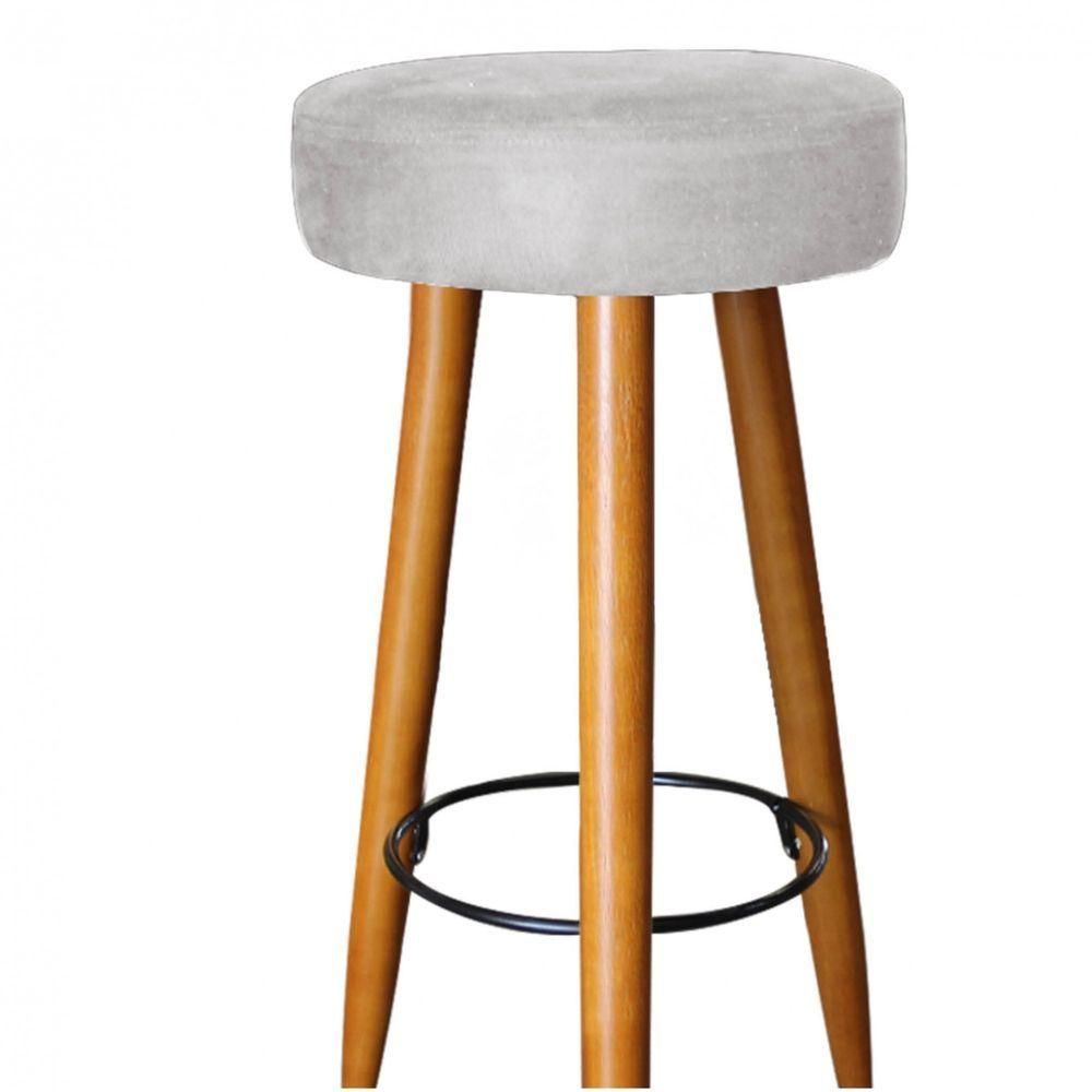 Miniatura Banqueta Alta Lia Para Cozinha Bar Balcão Bistrô Pé Palito Castanho Suede Cinza