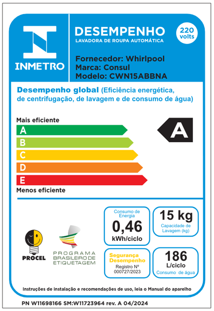 Máquina de Lavar Consul 15 kg Branca com Modo Eco - CWN15AB 220V