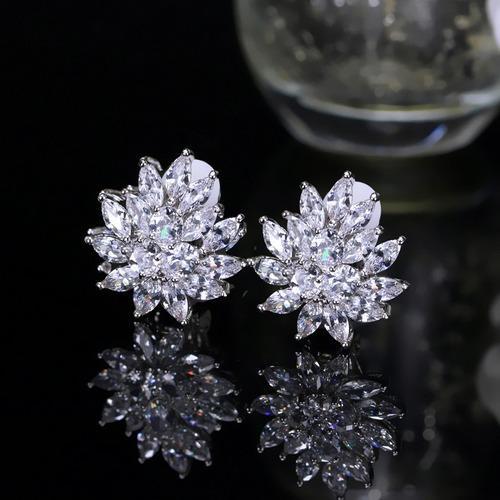 Miniatura Brinco De Pressão Com Zirconia Noiva Casamento Prata Fixo