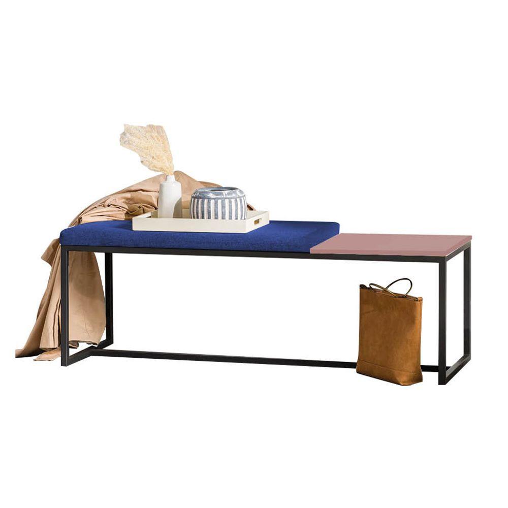 Miniatura Banco Recamier Puff 140cm Industrial Preto Corino Azul Marinho Tampo Quadrado Rose