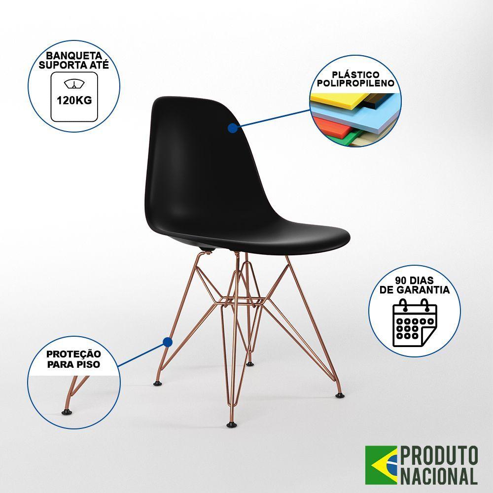 Miniatura Mesa Industrial Base Ferro Cobre 137X90 Tampo Amêndoa 4 Cadeiras Eiffel Ferro Cobre Assento Preto