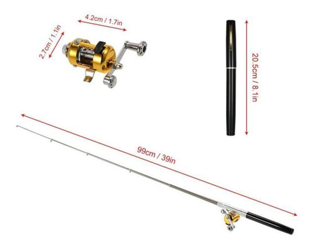 Miniatura Mini Vara De Pesca Telescópica Caneta Com Carretilha - Preto