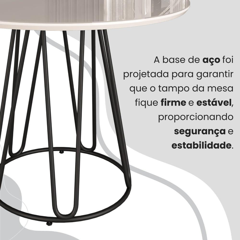 Conjunto Sala de Jantar Mesa Redonda 100cm Base Omega Tampo MDF Laca com Vidro Malibu Preto