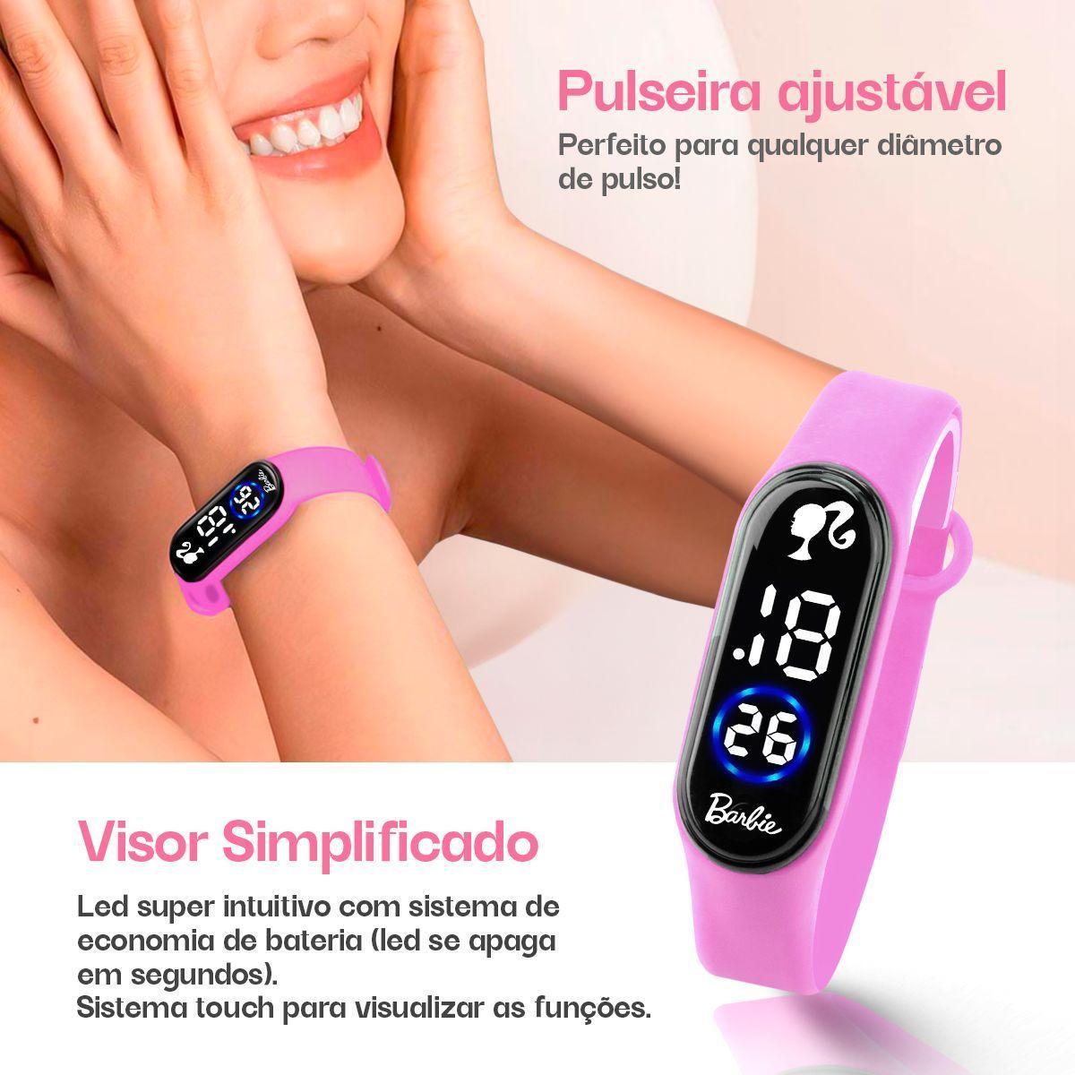 Miniatura Relogio Digital Infantil Rosa Barbie + Oculos Proteção Uv