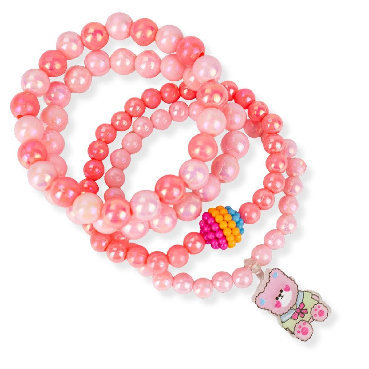 Kit 4 Pulseiras Infantil Pingente Miçanga Colorida Menina