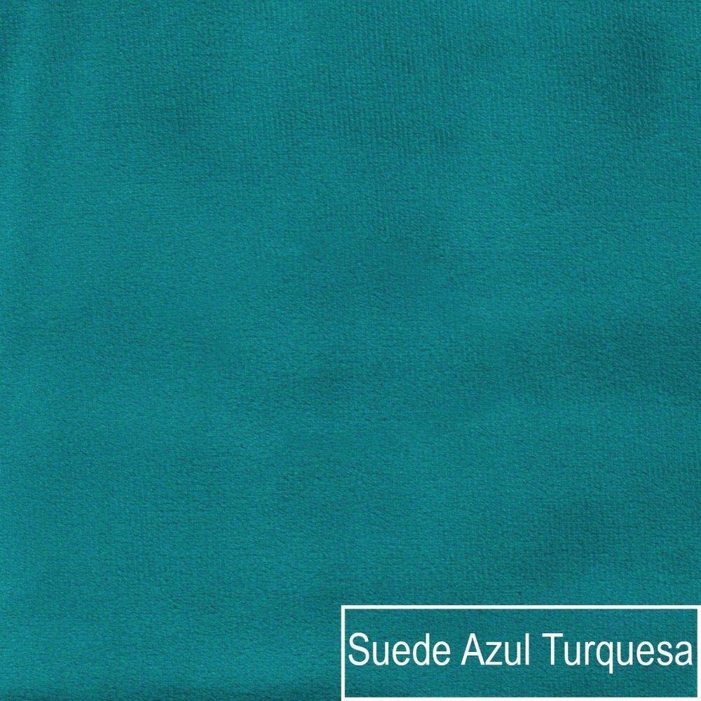 Miniatura Kit Divã Luna 140cm Lado Esquerdo E 01 Poltrona Base De Ferro Preto Suede Cor Azul Turquesa