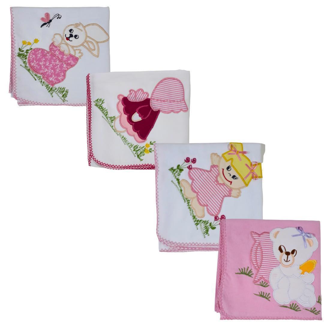 Miniatura Kit 2 Pçs Rosa 1 Cueiro Liso+1 Cueiro Bordado Bebê Enxoval