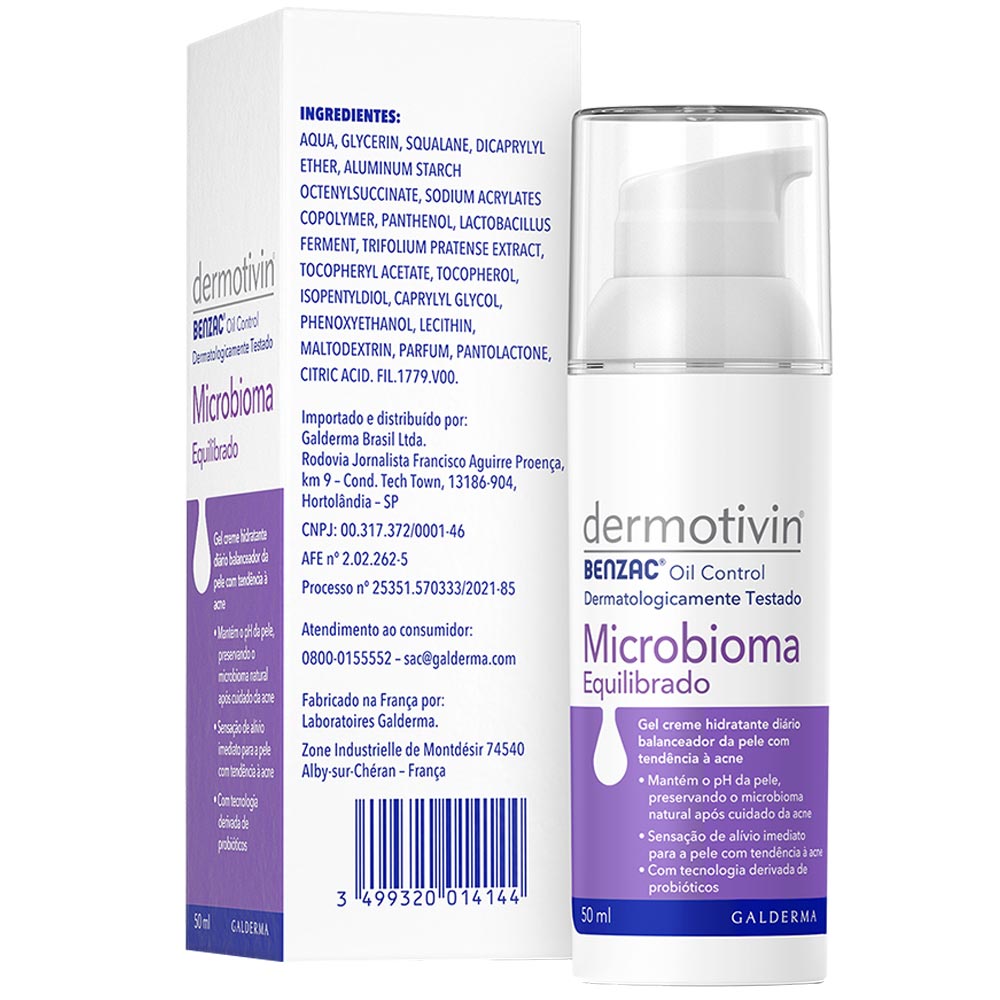 Miniatura Gel Creme Hidratante Dermotivin Benzac Oil Control Microbioma Equilibrado 50ml