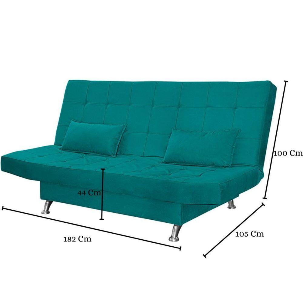 Miniatura Sofá Cama Casal Com Almofadas Califórnia Suede Azul Turquesa
