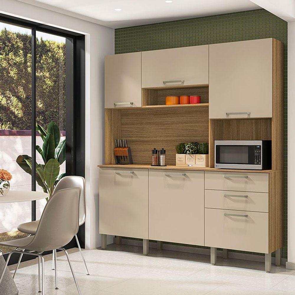 Miniatura Cozinha Ambiente Ferrara 6 Portas E 2 Gavetas Freijó Vanilla - Kits Paraná