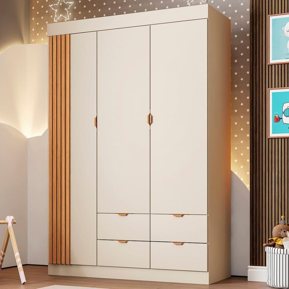 Miniatura Guarda Roupa Infantil Detalhe Ripada 3 Portas Ayla Off White - Phoenix