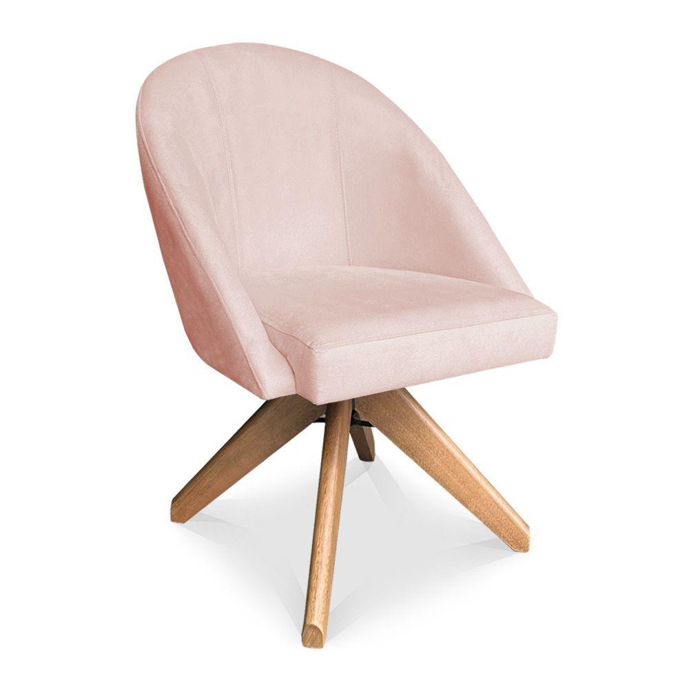 Miniatura Poltrona Cadeira Giratória Bela Suede Base De Madeira - Pallazio Rosa Bebê