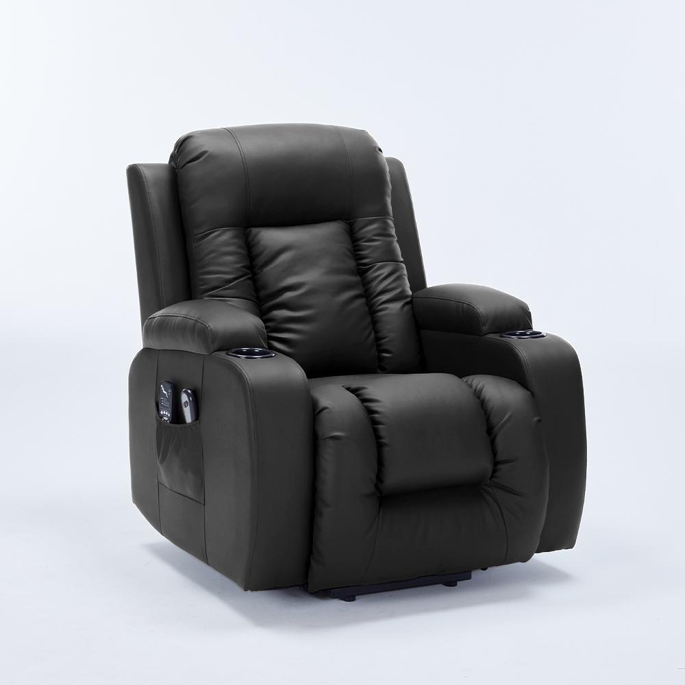 Poltrona Do Papai Lift Sala De Estar Reclinável Austin Elétrica Aquecimento Massagem Pu Preto G94 - Gran Belo