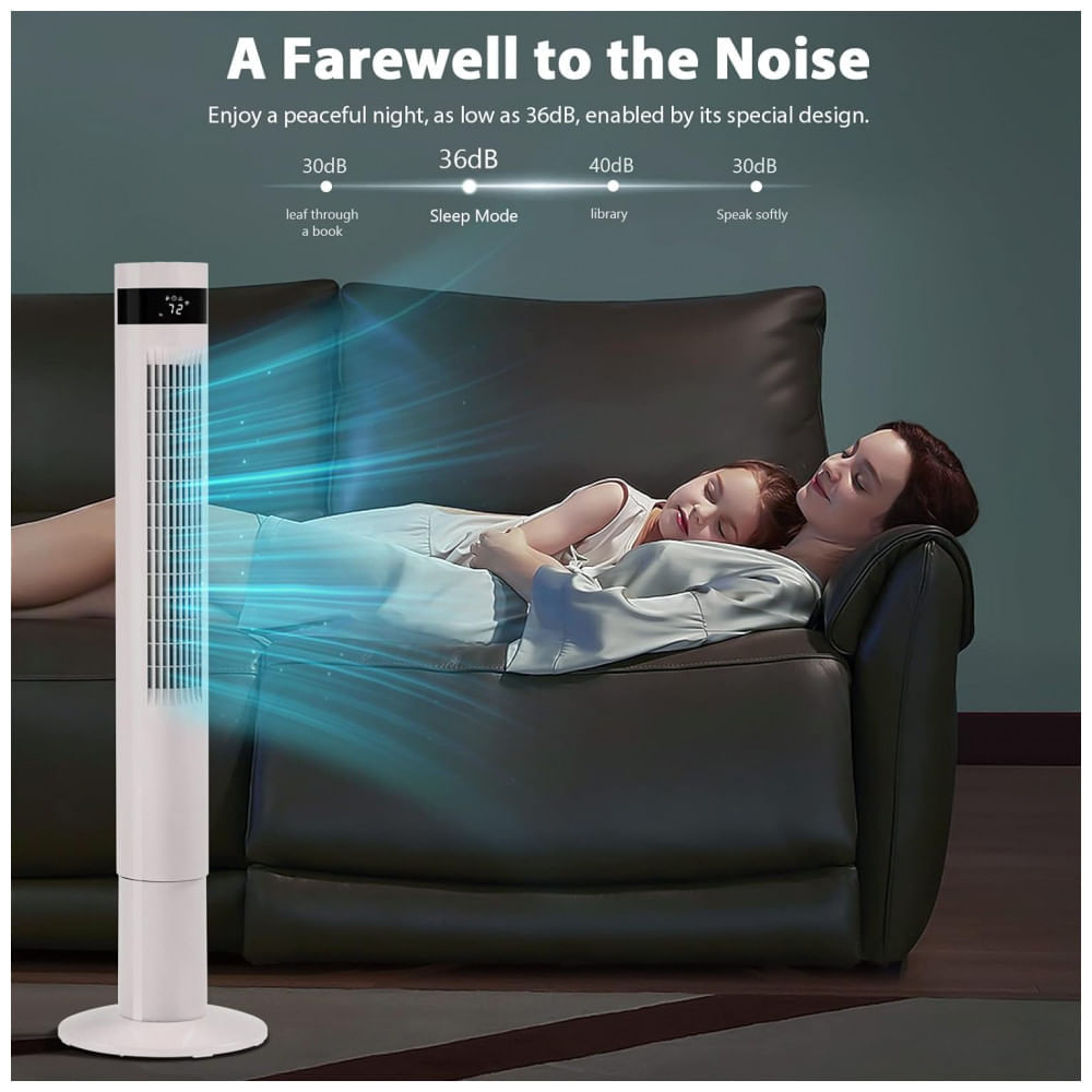 Ventilador de Torre Oscilante com 3 Velocidades, Modo Silencioso e Controle Remoto, 110V Antarctic Star, Branco