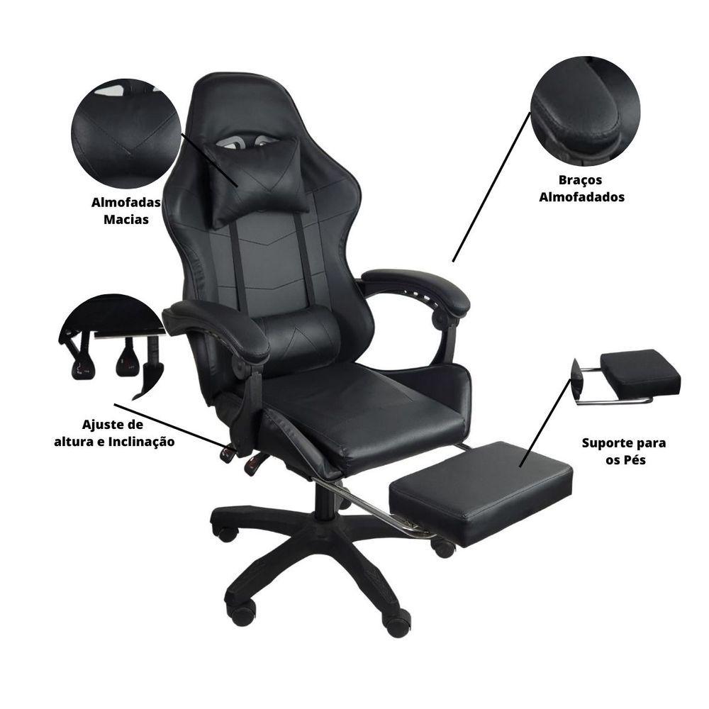 Miniatura Cadeira Gamer Stillus Ergonômica Com Apoio Para Os Pés Preto