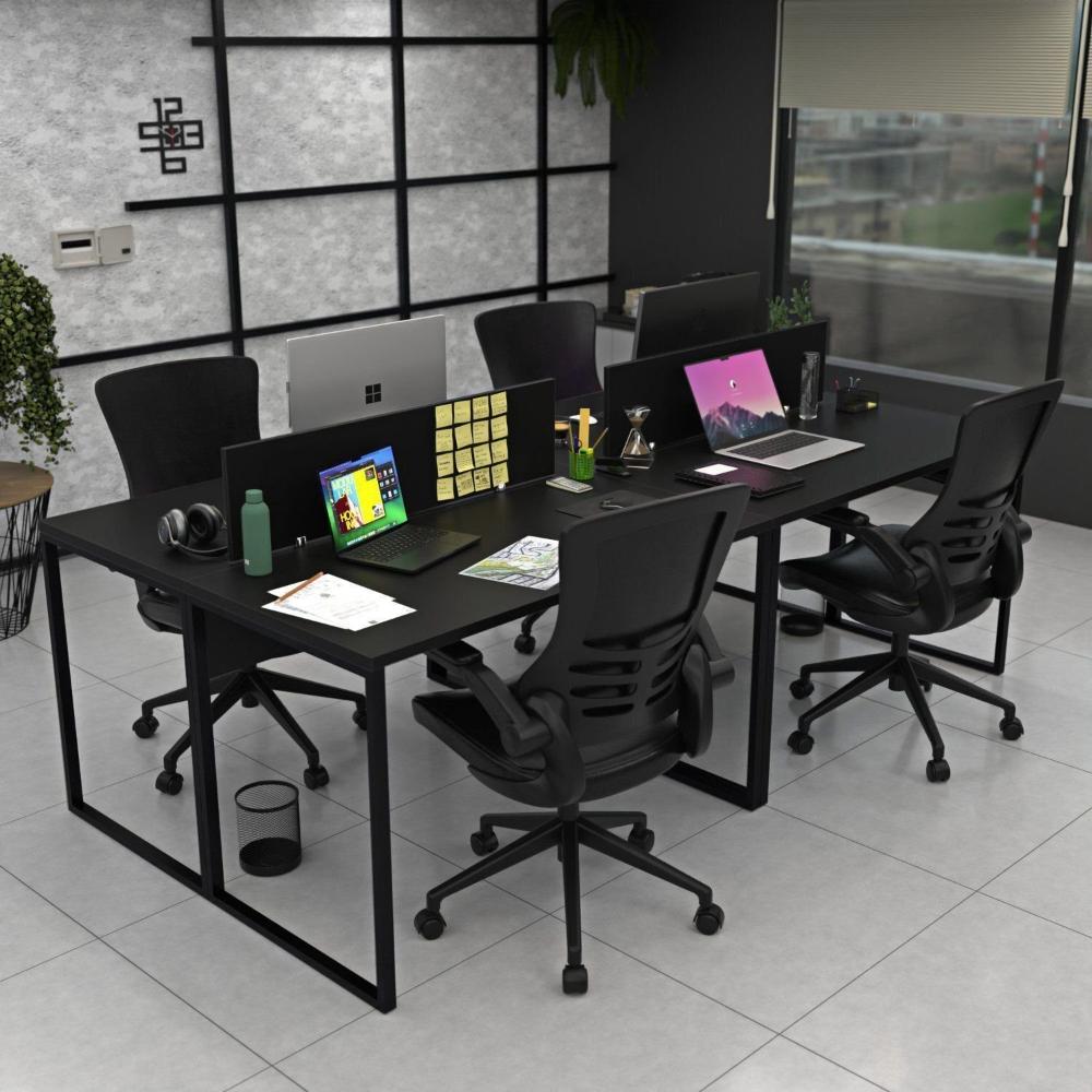 Miniatura Estação de Trabalho Mesa Plataforma Industrial 4 Lugares Office Preto