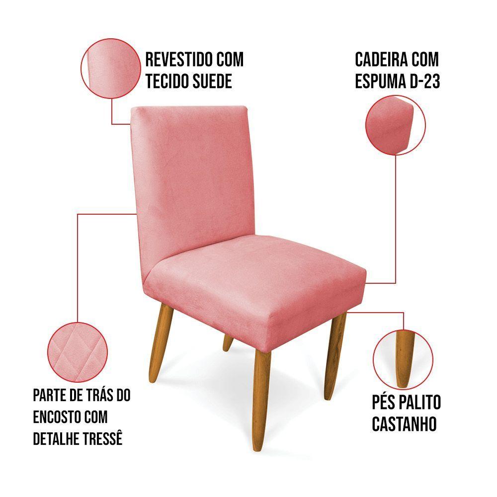 Kit 4 Cadeiras De Jantar Carol Suede Pés Palito Castanho - D'rossi Cor Rose