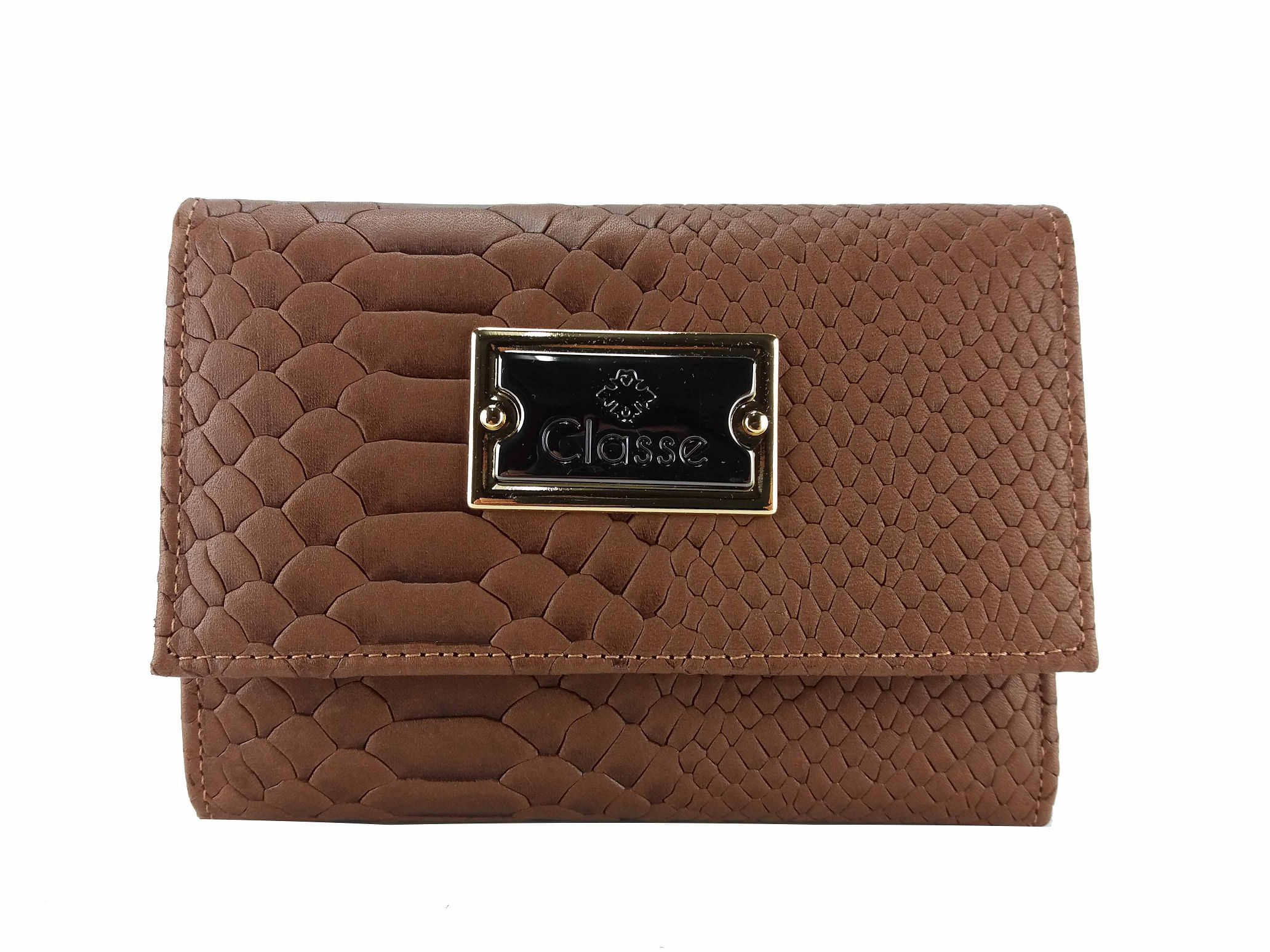 Miniatura Carteira Couro Feminina Croco Marrom CTF 241 Classe Couro