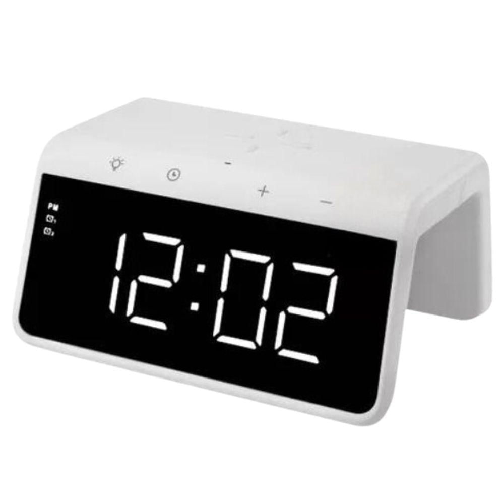 Miniatura Carregador Indução Relógio Digital Com Abajur Led Colorido Premium Branco