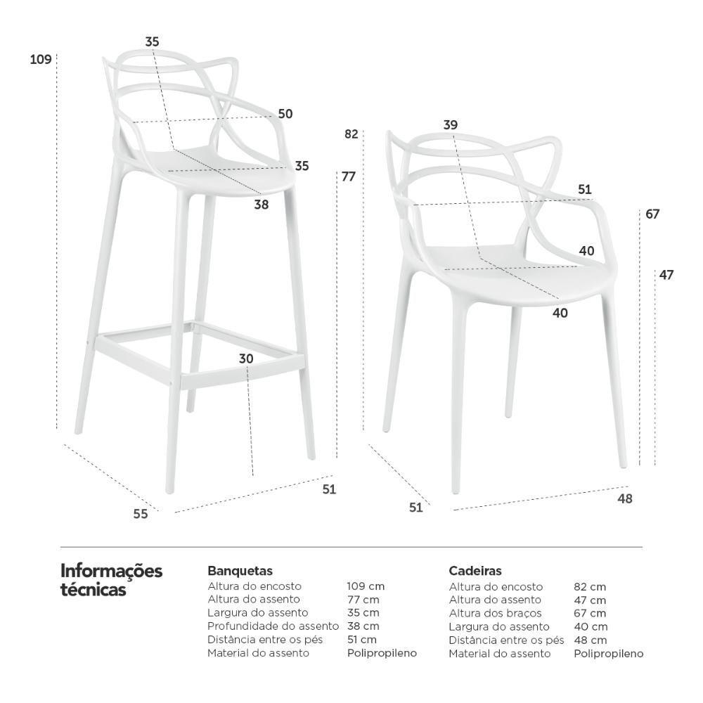 Kit 4 Cadeiras + 2 Banquetas Altas Masters Allegra Cinza Claro