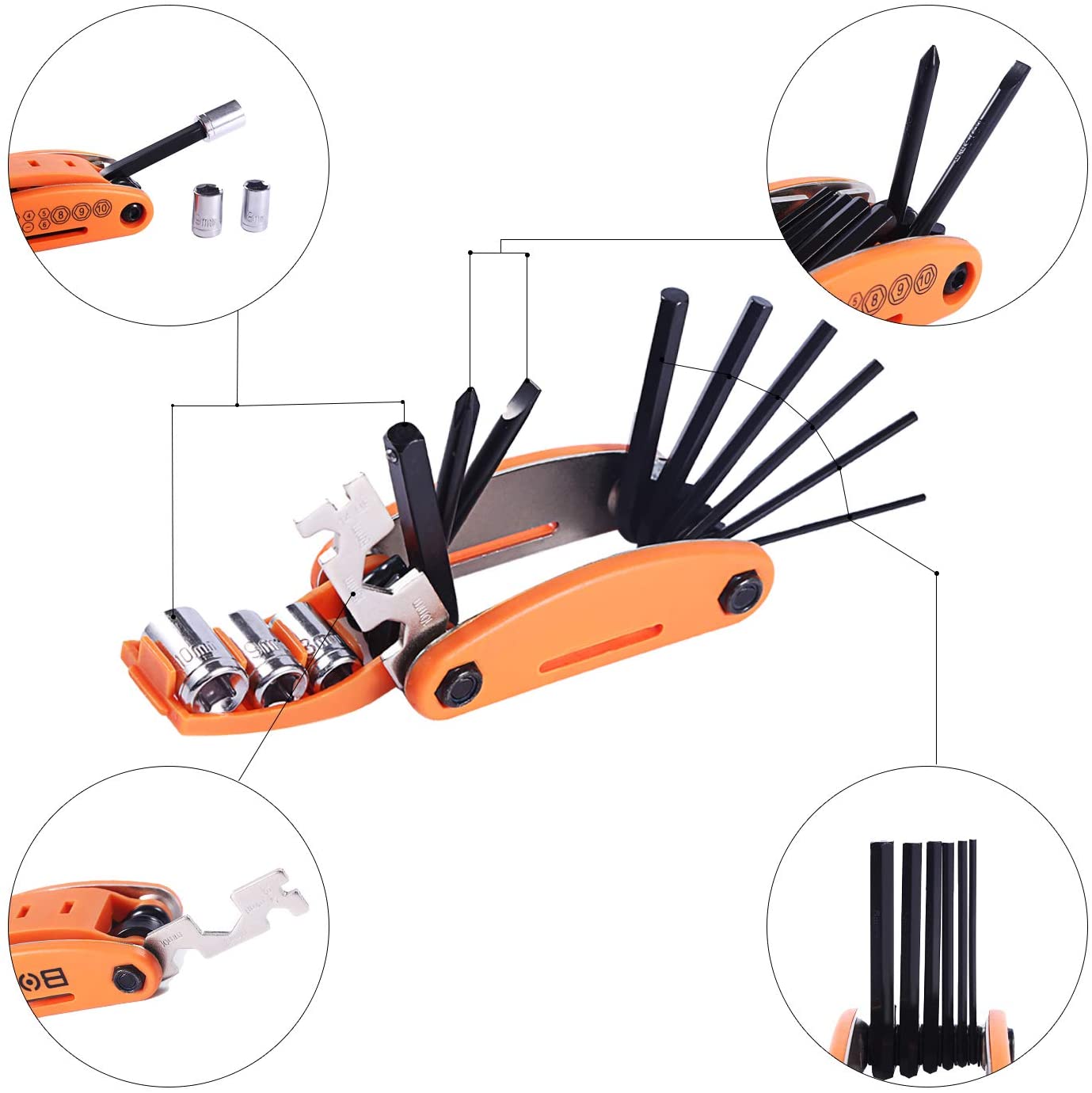Miniatura YBEKI Kit de Reparo Emergencial de Bicicleta com Mini Bomba 120 PSI e Bolsa de Transporte 16 Peças