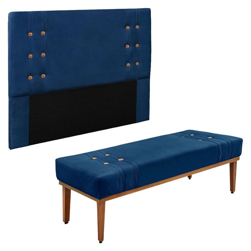 Miniatura Kit Cabeceira Recamier Queen 1,60M Suede Azul Marinho