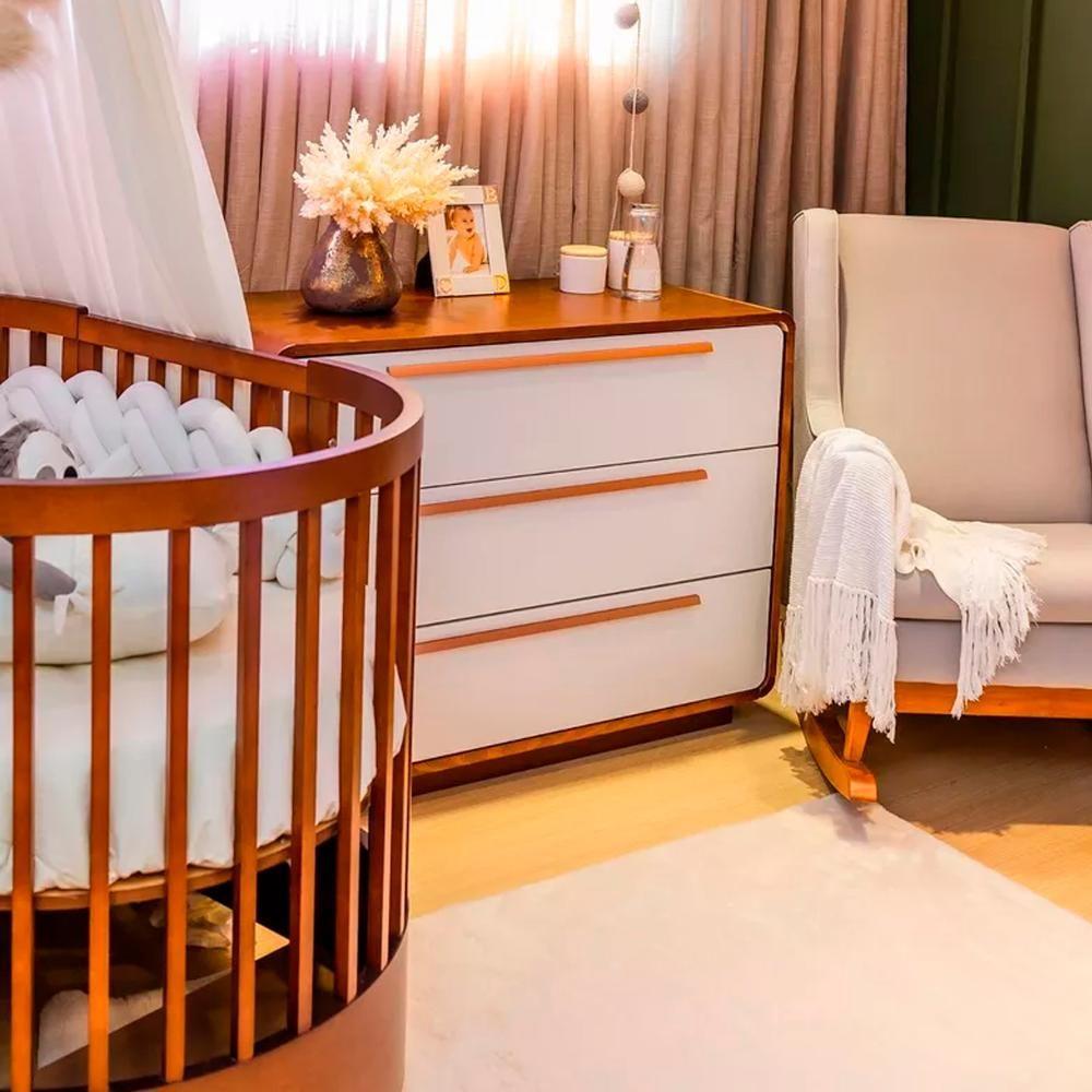 Cômoda Infantil Evolutiva Redonda Cor Branca Com Madeira Mel Branco