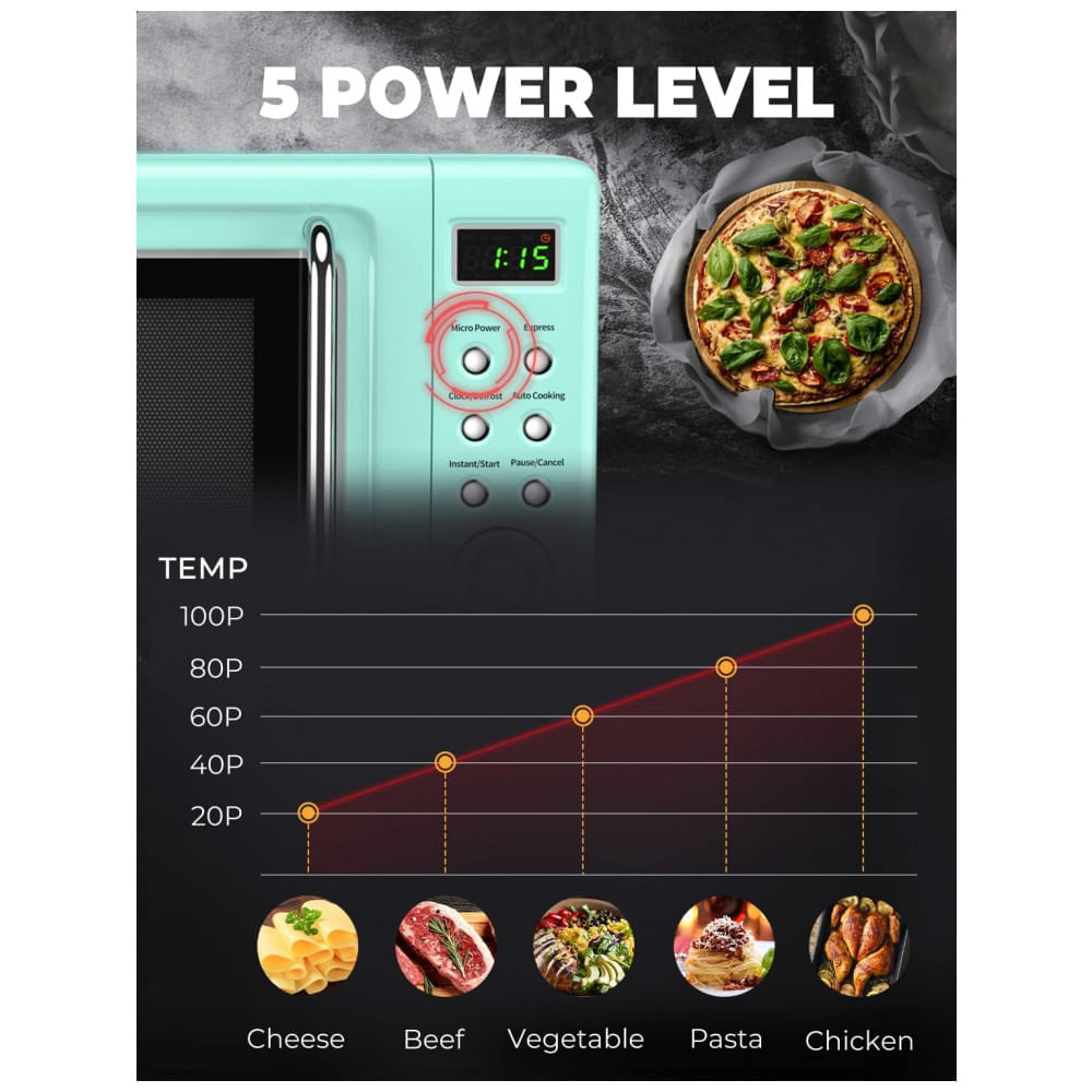 Miniatura Micro Ondas Retrô de Bancada com 8 Configurações 700W, Menta, 110v, SIMOE AMSE171MOGN, Verde