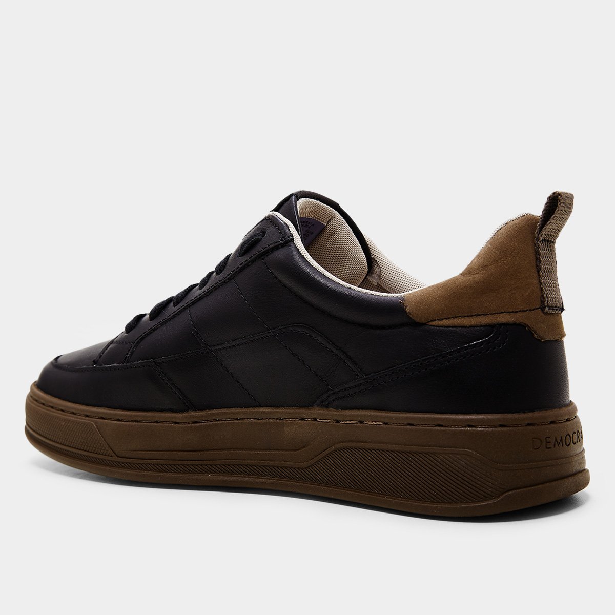Miniatura Tênis Couro Democrata Bold Masculino Preto+Caramelo - 38