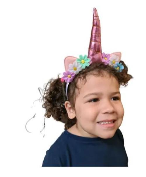 Arco Tiara Unicórnio Infantil Metalizado Com Flores