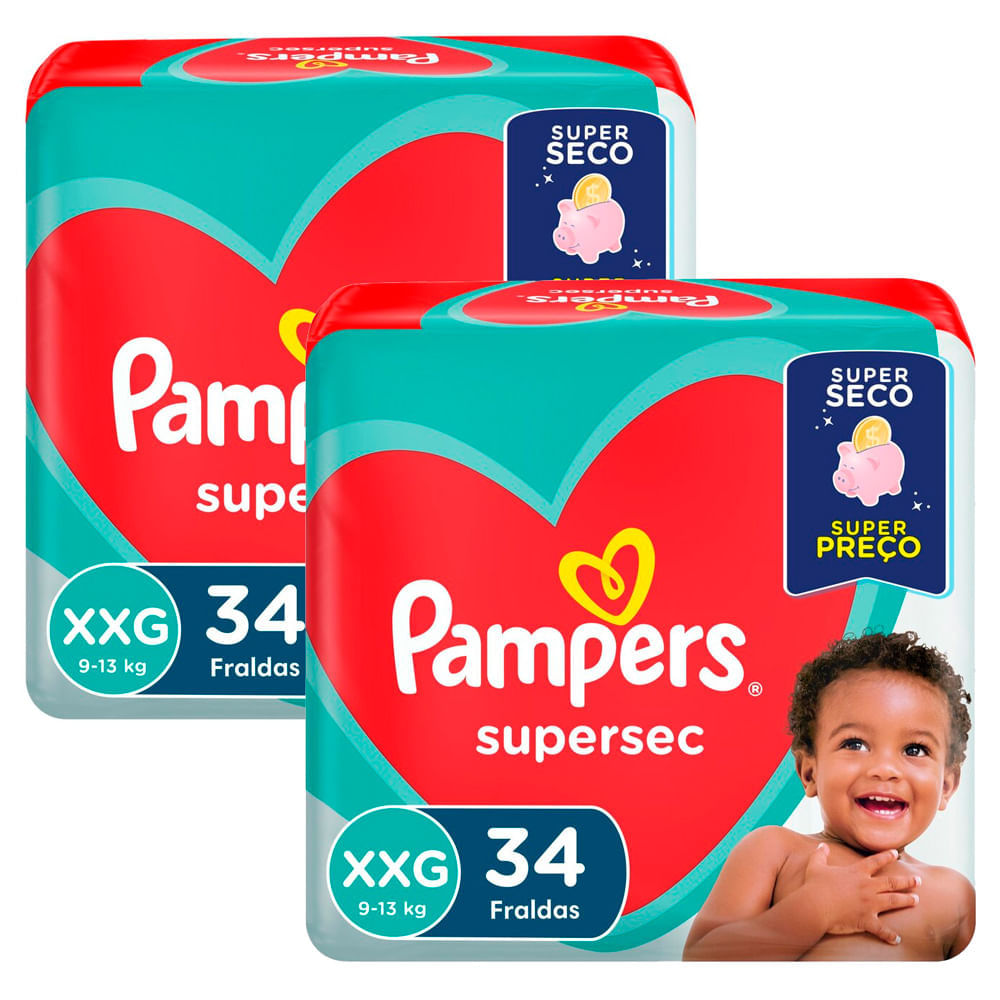 Miniatura Kit 2 Fralda Pampers Supersec Tamanho XXG Pacote Hiper 34 Unidades Descartáveis cada