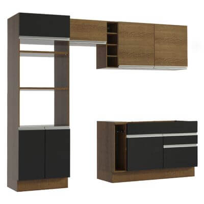 Miniatura Cozinha Completa Madesa Jade com Armário e Balcão (Sem Tampo e Pia) Rustic/Preto/Rustic Cor:Rustic/Preto/Rustic