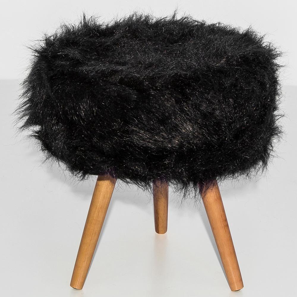 Miniatura Puff Puf Decorativo Tumir Pelo Sintetico Preto Sone Preto