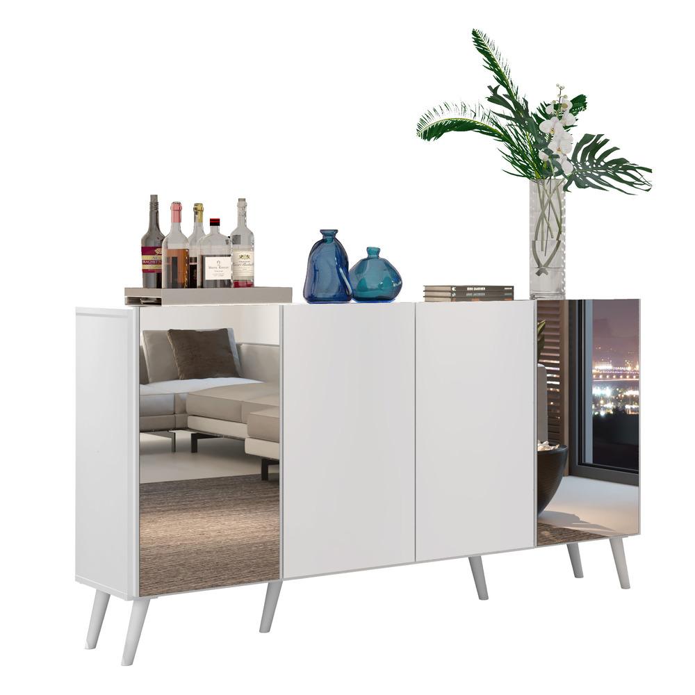 Miniatura Aparador Buffet 4 Portas com Espelho Retrô Vegas Multimóveis V3562 Branco