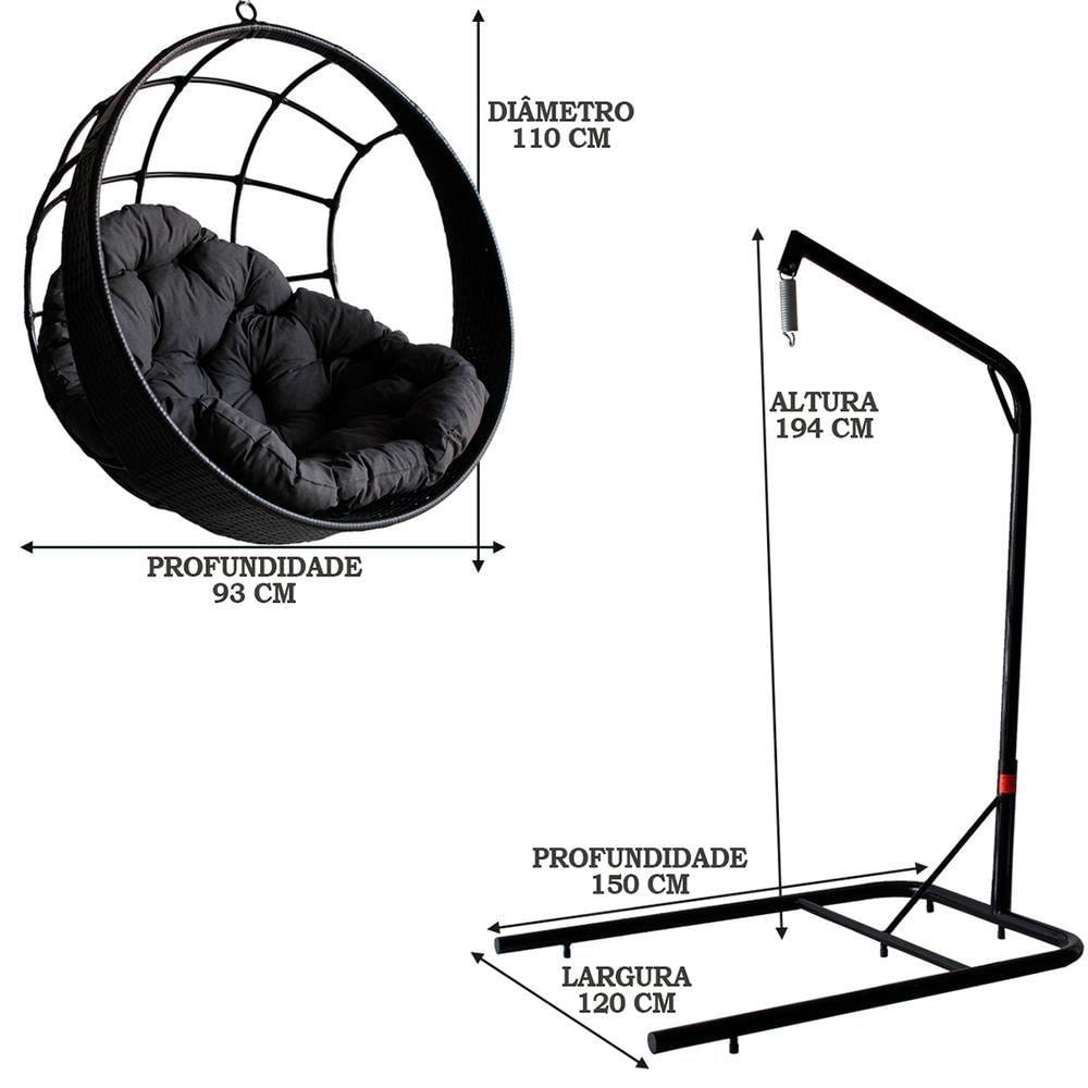 Miniatura Balanço Suspenso Ninho Preto Em Almofada Cinza