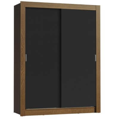 Miniatura Guarda-Roupa Solteiro Madesa Denver 2 Portas de Correr Rustic/Preto Cor:Rustic/Preto