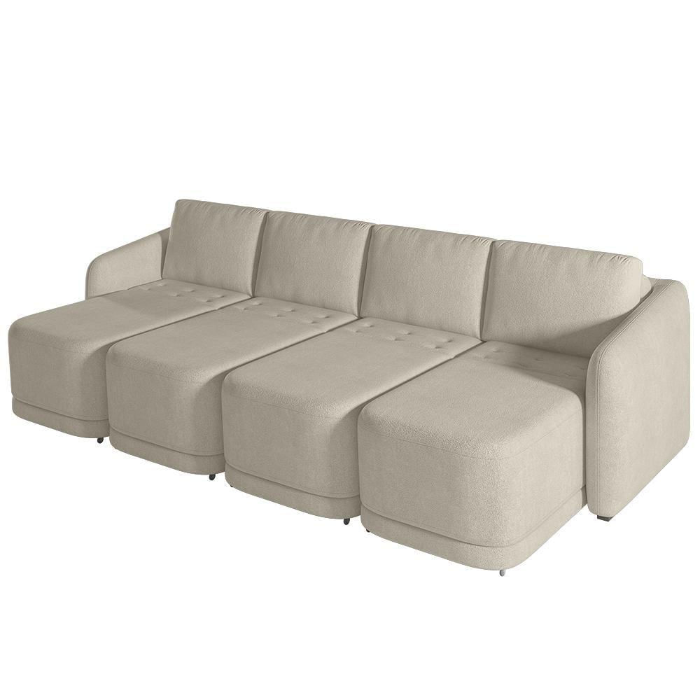 Miniatura Sofá Cama Casal Para Sala 316cm Polska K04 Bouclê Bege - Mpozenato