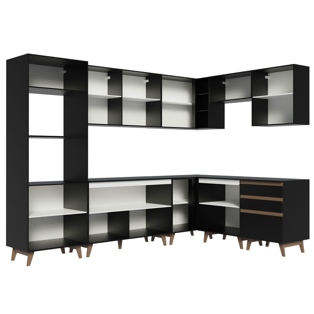 Miniatura Cozinha Completa de Canto Madesa Reims 462001 com Armário e Balcão Preto Cor:Preto