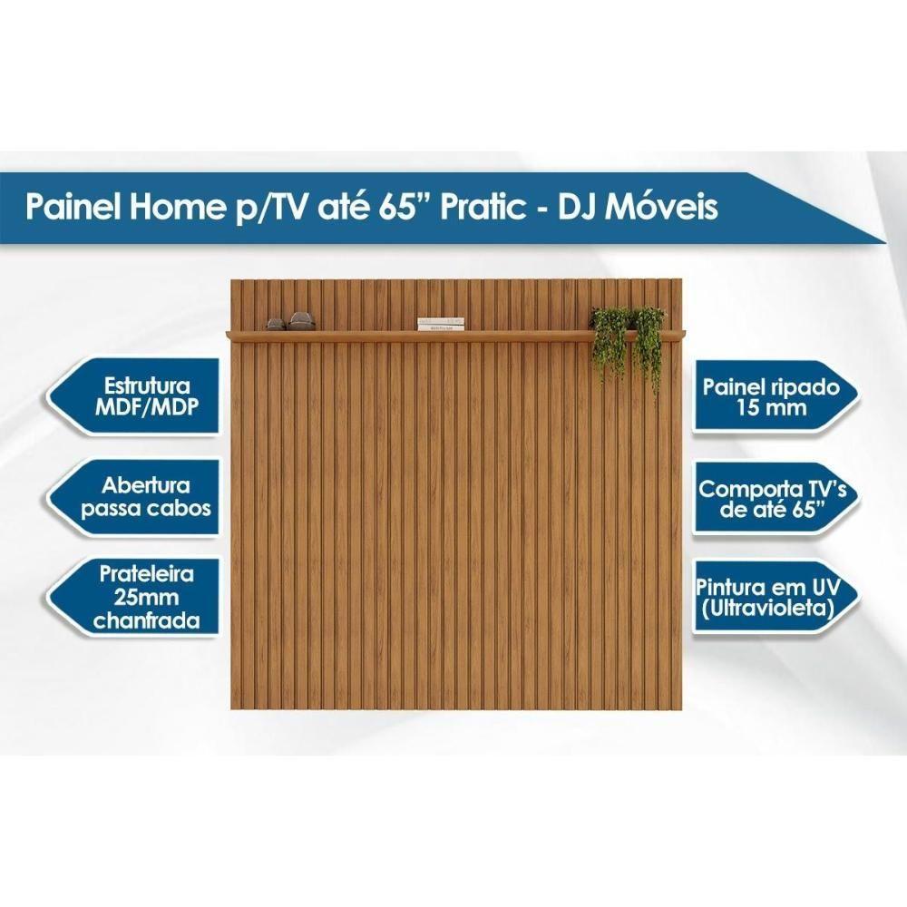 Miniatura Painel Quarto P- Tv Até 65 Pol Pratic Ripado C- 1 Prateleira 183x240cm Freijo - Dj Móveis
