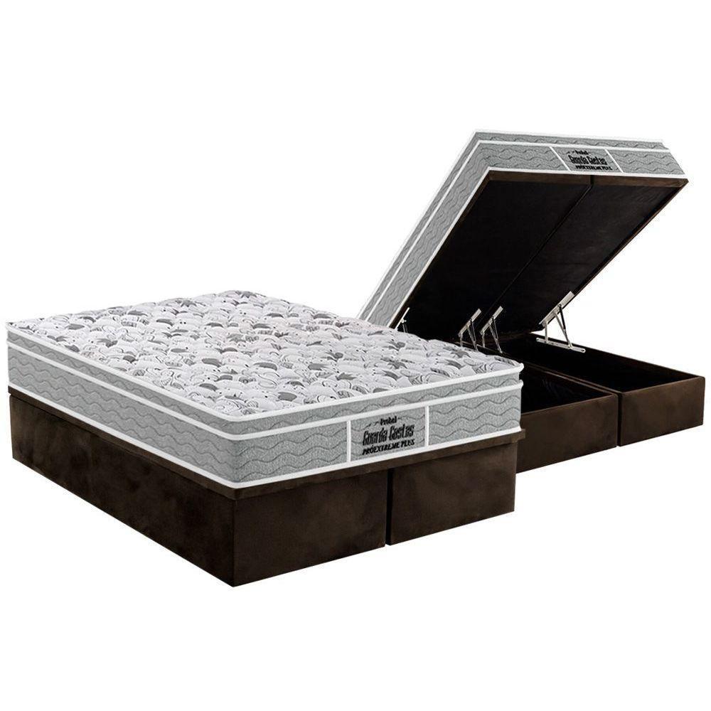 Miniatura Cama Box Baú Queen: Colchão Espuma Probel D45 / Ep Guarda Costas Plus + Base Brown(158X198)