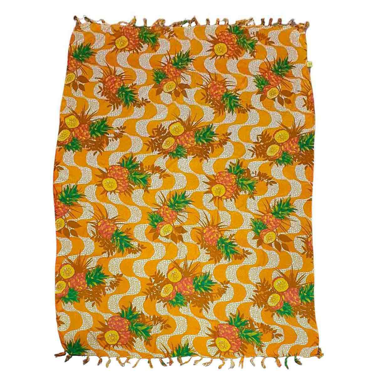 Miniatura Canga Praia Viscose Calçadão E Abacaxi Amarela 1.60Mx1.10M