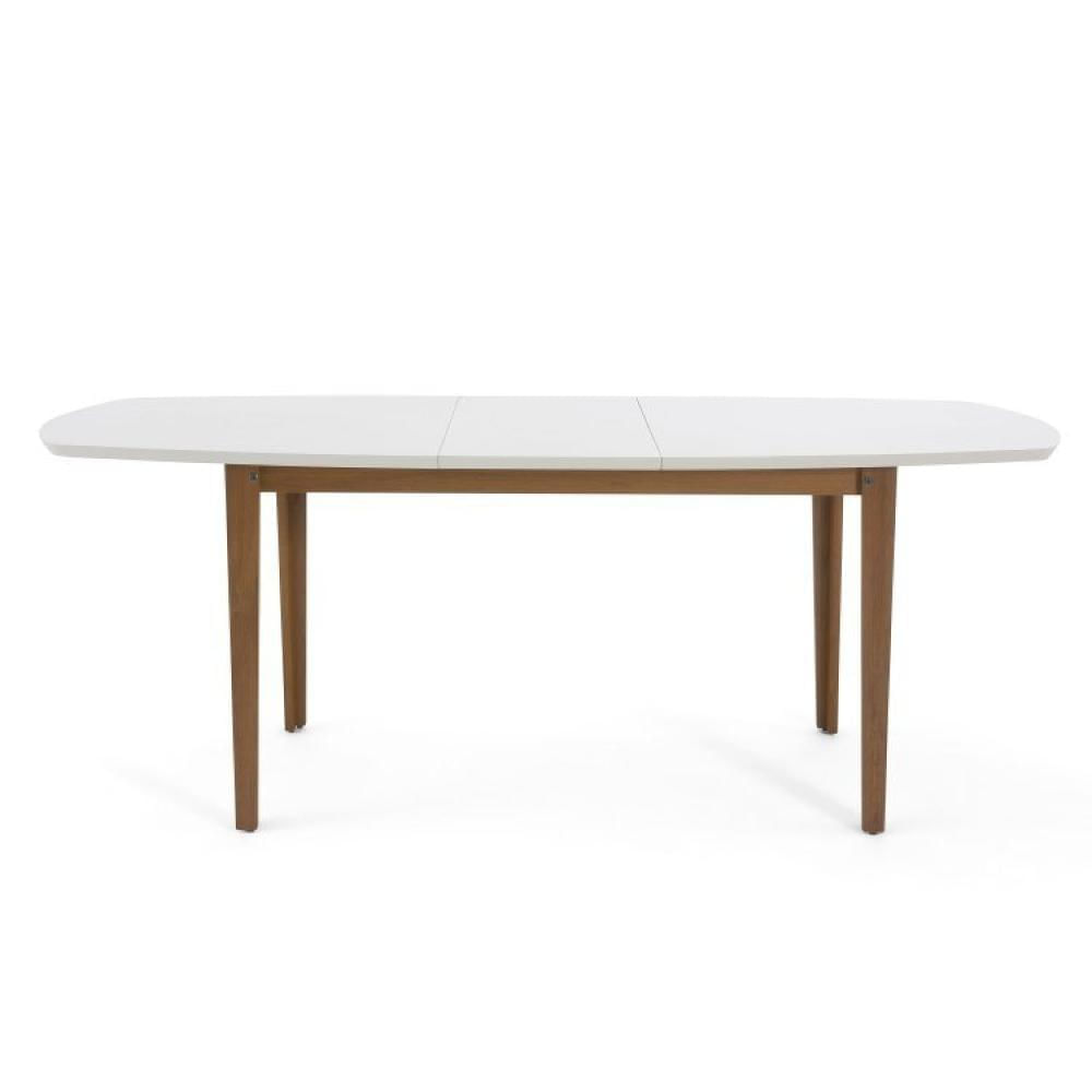 Miniatura Conjunto Mesa Extensível Oval 6 Cadeiras Madeira Maciça Encosto Telado Tiê CabeCasa MadeiraMadeira Amêndoa/Off White