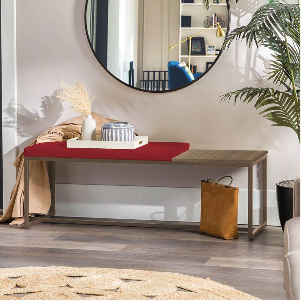 Miniatura Banco Recamier Puff 140cm Industrial Marrom Suede Vermelho Tampo Quadrado Mdf Caramelo